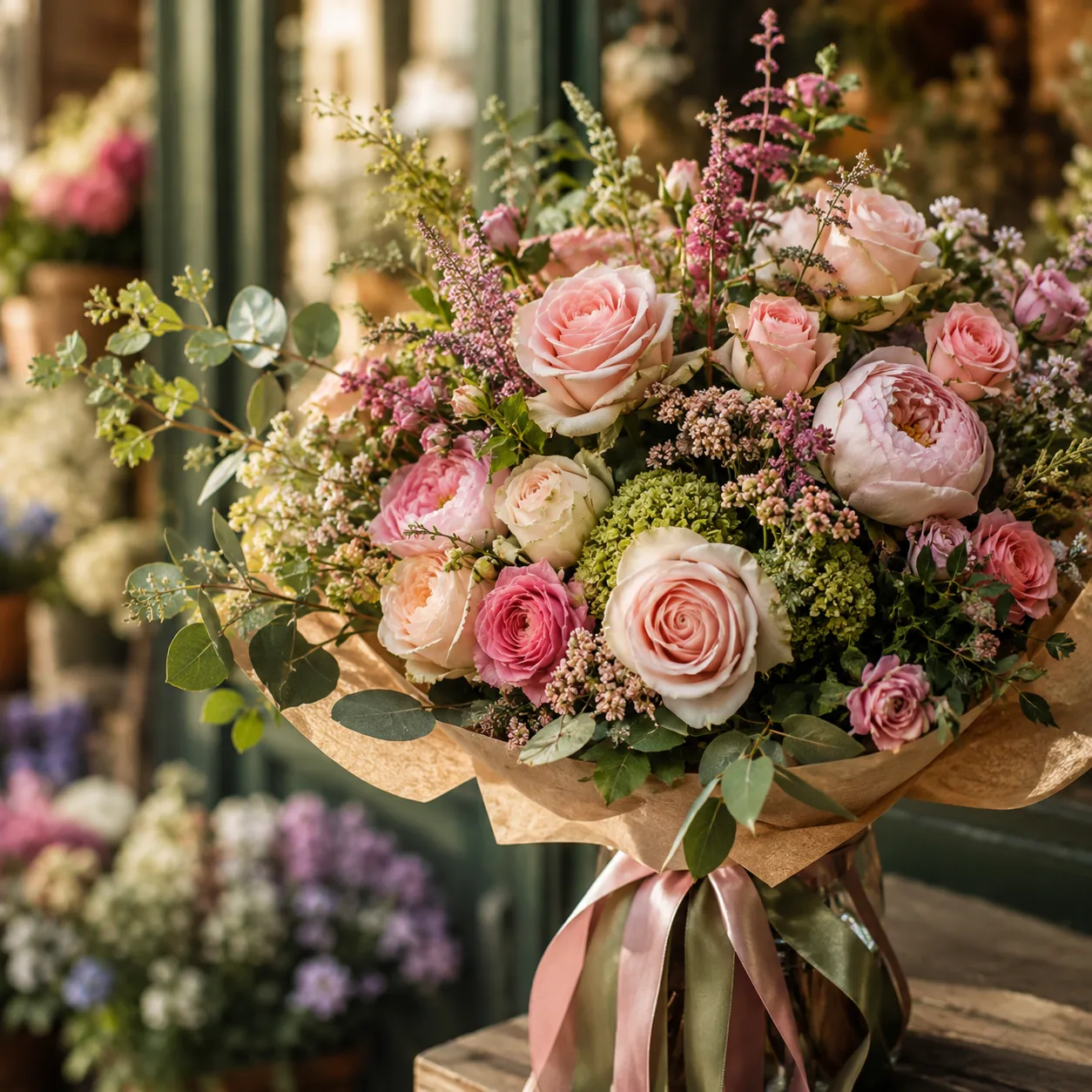 Bouquet premium com rosas e flores frescas